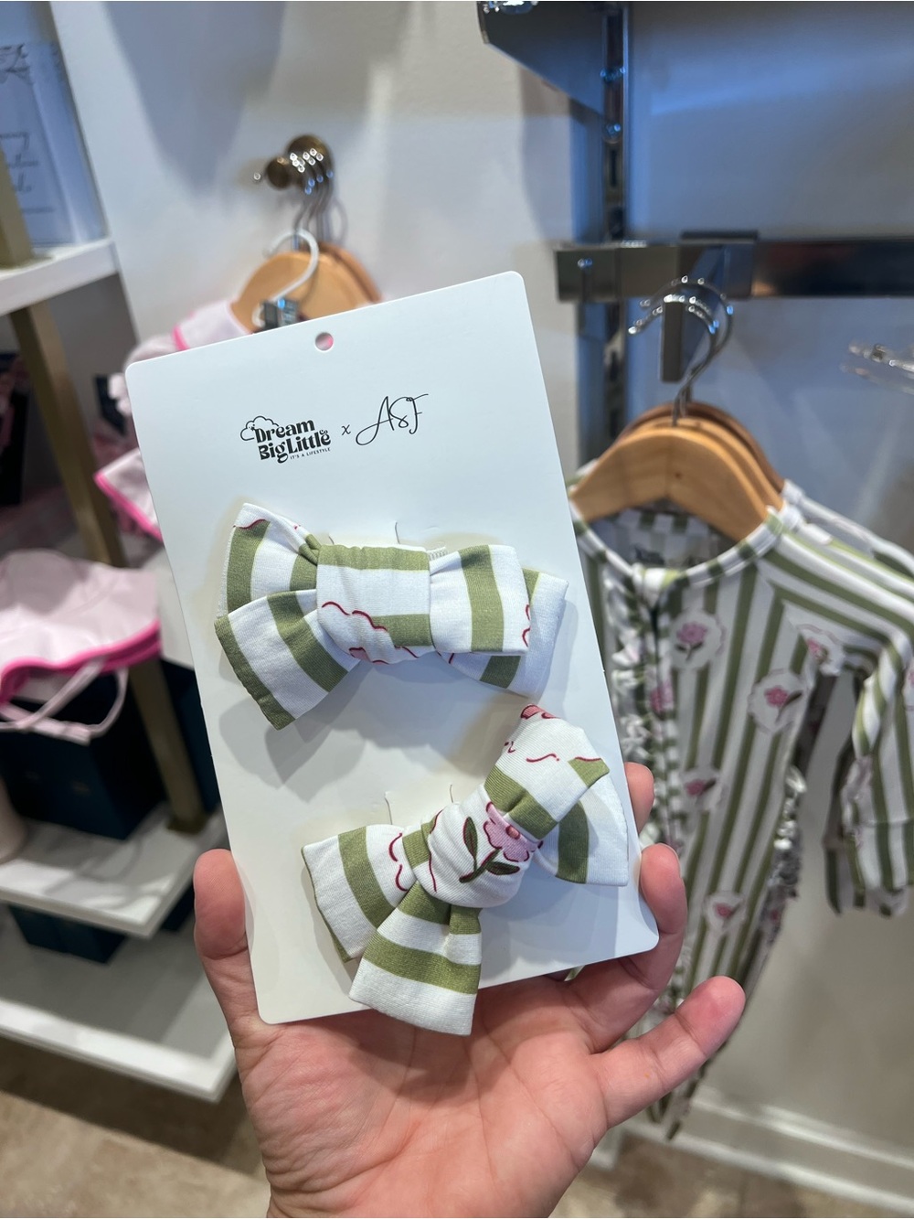 Dream Big Little x AF Green Striped Floral Bow Hair Clips for Kids